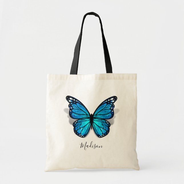 Beautiful Blue Watercolor 3D Butterfly Tragetasche (Vorne)