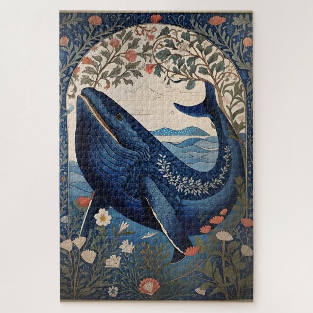 Beautiful Blue Whale William Morris Inspiriert Puzzle (Vertikal)