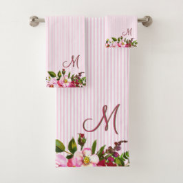 Beautiful Blume Custom Monogram Stripes Badhandtuch Set