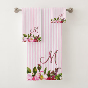Beautiful Blume Custom Monogram Stripes Badhandtuch Set
