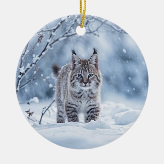 Beautiful Bobcat in  Snow Christmas Keramik Ornament (Vorne)