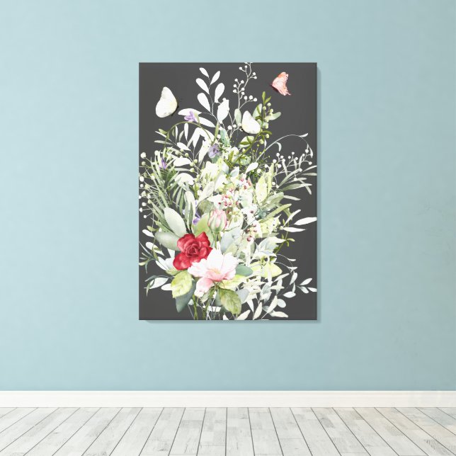 Beautiful Boho Butterfly Bouquet Dark Gray Leinwanddruck (Insitu (Holzboden))