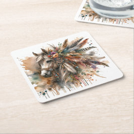 Beautiful Boho Horse Rechteckiger Pappuntersetzer