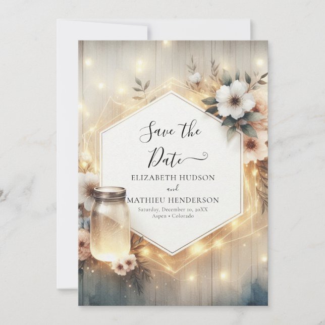 Beautiful Boho Mason Jar Wedding Save The Date (Vorderseite)