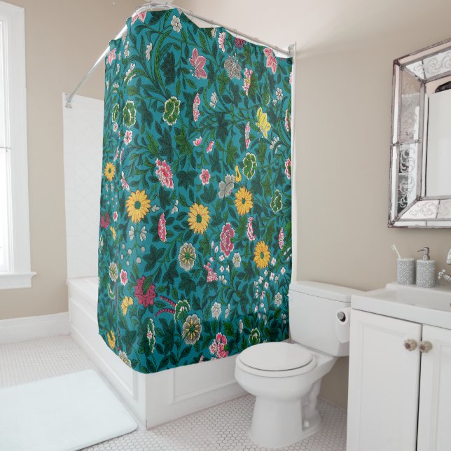 Beautiful Bold Floral Boho Blue Green Duschvorhang (Beispiel)