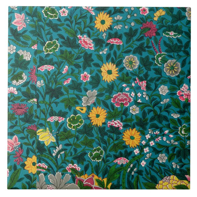 Beautiful Bold Floral Boho Blue Green Fliese (Vorderseite)
