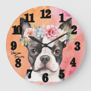 Beautiful Boston Terrier Dog Große Wanduhr