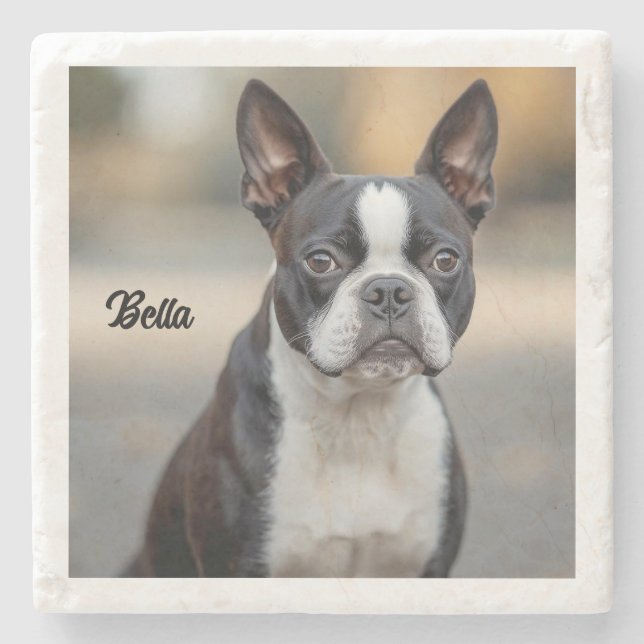Beautiful Boston Terrier Personalisiert Steinuntersetzer (Vorderseite)