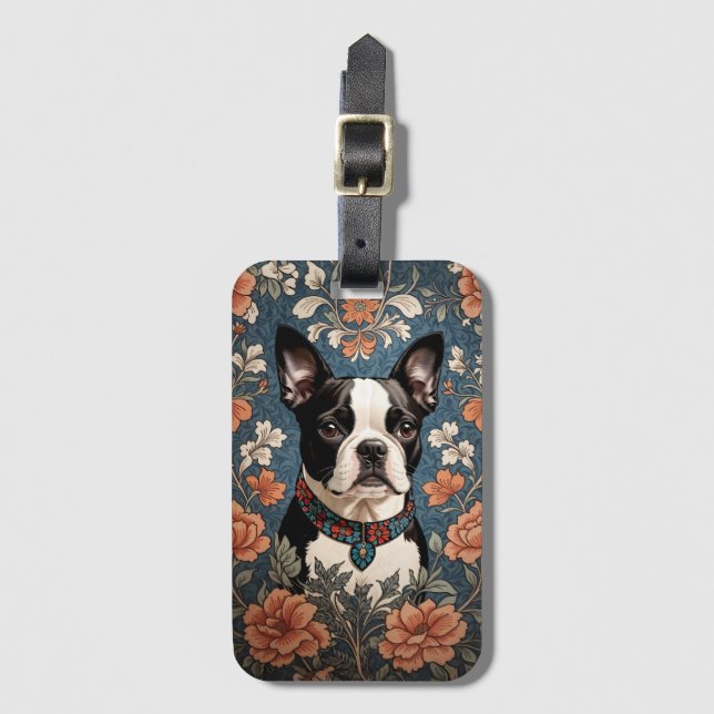 Beautiful Boston Terrier William Morris Inspiriert Gepäckanhänger (Vorderseite Vertikal)