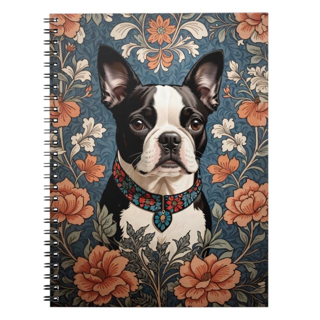Beautiful Boston Terrier William Morris Inspiriert Notizblock (Vorderseite)
