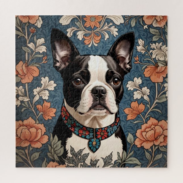 Beautiful Boston Terrier William Morris Inspiriert Puzzle (Vertikal)