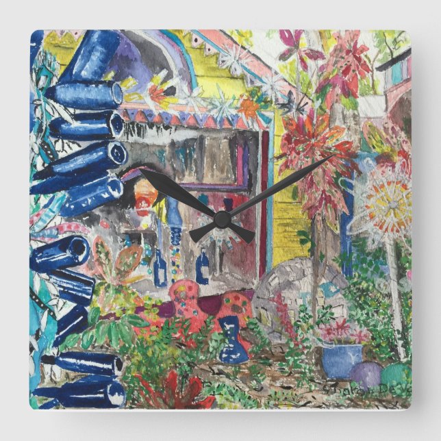 Beautiful Bowling Ball House Painting Wall Clock Quadratische Wanduhr (Vorderseite)