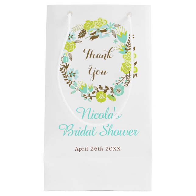 Beautiful Brown Green Floral Wreath Bridal Shower Kleine Geschenktüte (Vorderseite)