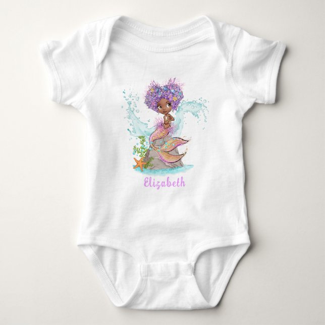 Beautiful Brown Mermaid Birthday Girl Baby Strampler (Vorderseite)