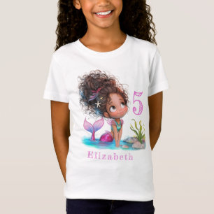 Beautiful Brown Mermaid Birthday Girl T - Shirt