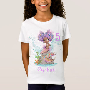 Beautiful Brown Mermaid Birthday Girl T - Shirt