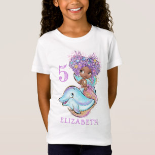 Beautiful Brown Mermaid Birthday Girl T - Shirt