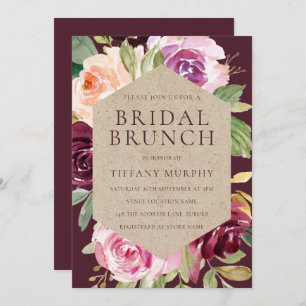 Beautiful Burgund Floral Brautparty Brunch Einladung