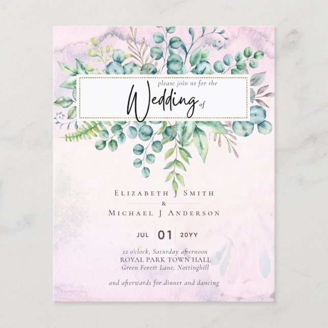Beautiful Burgundy Blue Eucalyptus BUDGET Einladun Flyer (Vorne)