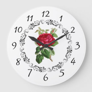 Beautiful burgundy Rose Sage Green Round Clock Große Wanduhr