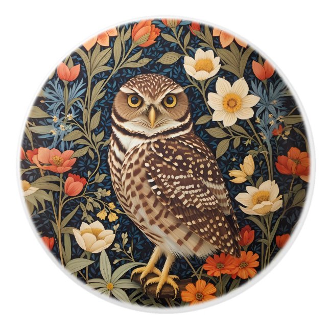 Beautiful Burrowing Owl William Morris Inspiriert Keramikknauf (Vorderseite)