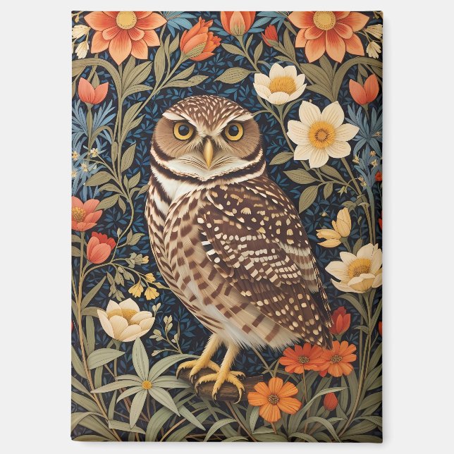 Beautiful Burrowing Owl William Morris Inspiriert Magnet (Vorderseite)
