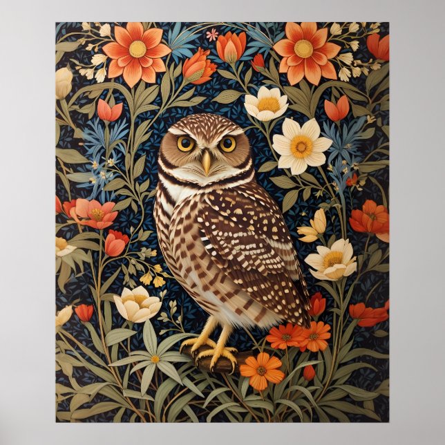 Beautiful Burrowing Owl William Morris Inspiriert Poster (Vorne)
