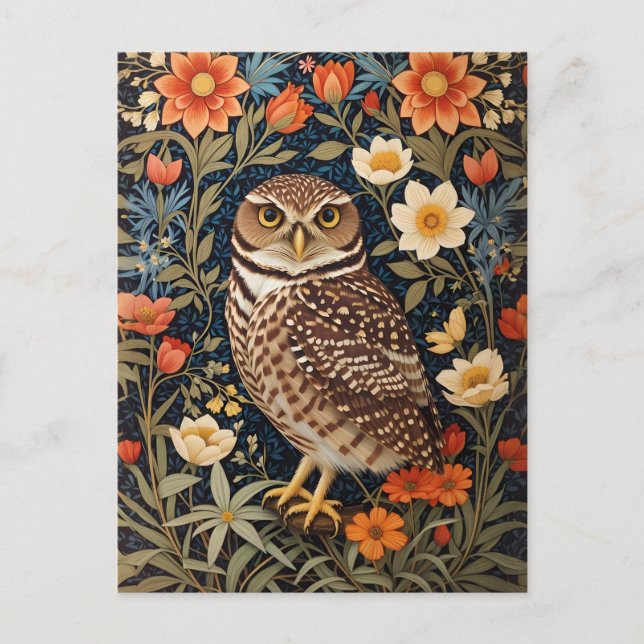 Beautiful Burrowing Owl William Morris Inspiriert Postkarte (Vorderseite)