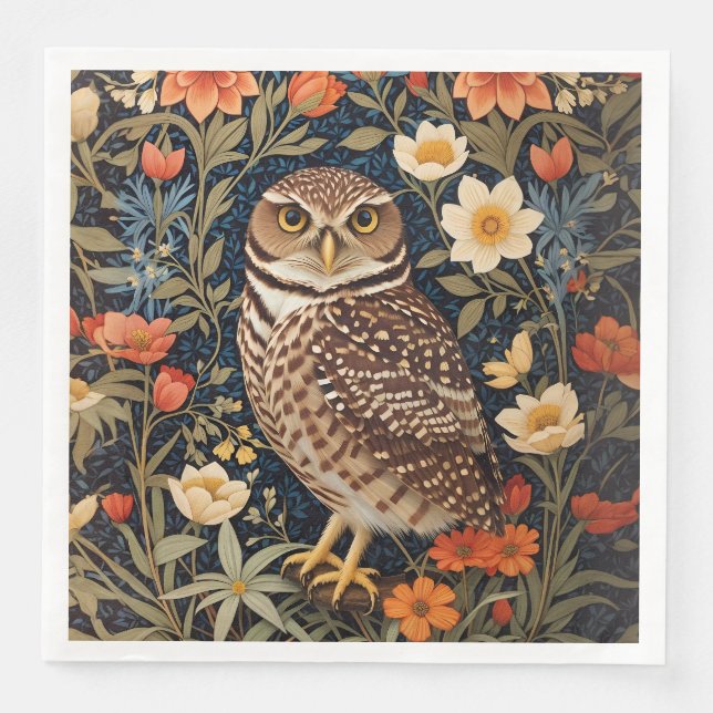 Beautiful Burrowing Owl William Morris Inspiriert Serviette (Vorderseite)