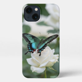 Beautiful Butterfly and white roses iPhone 13 Hülle