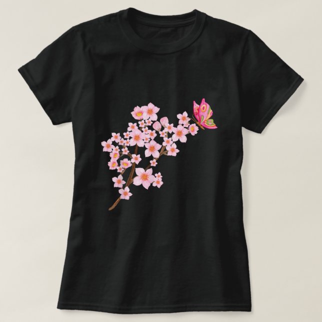 Beautiful Butterfly Japanese Cherry Blossom Sakura T-Shirt (Design vorne)