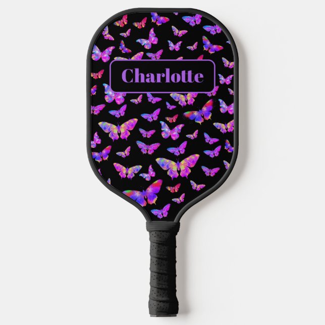 Beautiful Butterfly Pattern Monogram Name Pickleball Schläger (Vorderseite)