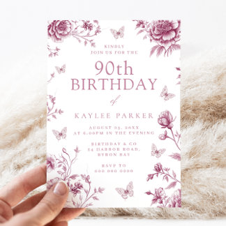 Beautiful Butterfly Vintag Floral 90. Geburtstag Einladung