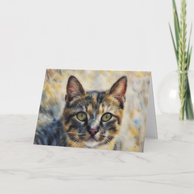 Beautiful Calico Cat Watercolor Kunst Karte (Vorderseite)