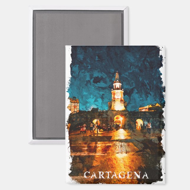 Beautiful Cartagena by Night Colombia City View Magnet (Vorderseite/Rückseite)