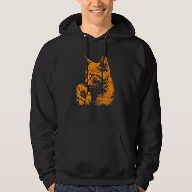 beautiful cat and sunflower portrait silhouette  o hoodie (Vorderseite)