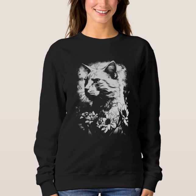beautiful cat and sunflower silhouette portrait  w sweatshirt (Vorderseite)