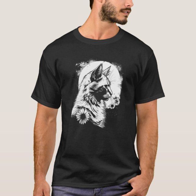 beautiful cat and sunflower with moon silhouette   T-Shirt (Vorderseite)