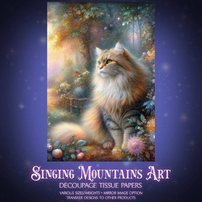 Beautiful Cat Fairy Forest Watercolor Decoupage  Seidenpapier (Von Creator hochgeladen)