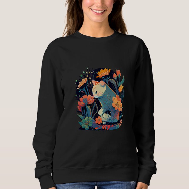 Beautiful Cat Kitten in a Flower Garden Frame Moth Sweatshirt (Vorderseite)