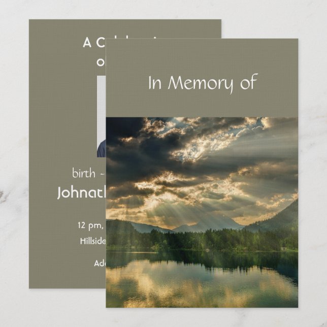 Beautiful Celebration of Life Service  Lake Beach Einladung (Vorne/Hinten)