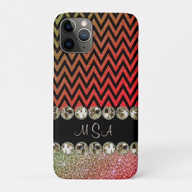 Beautiful Champagne Bling Zickzack Monogram Case-Mate iPhone Hülle (Rückseite)