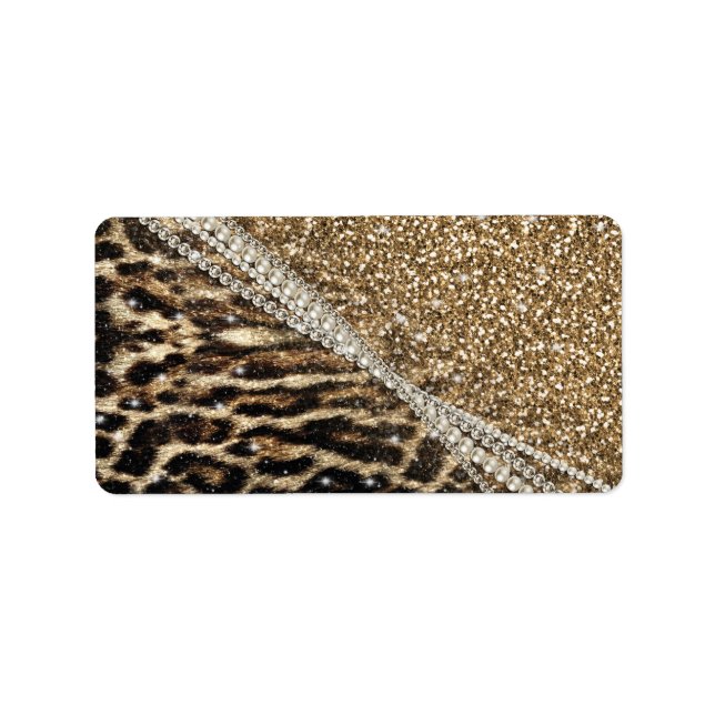Beautiful Chic Girl Leopard Print Gold Glitzer Adressaufkleber (Vorne)