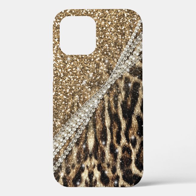 Beautiful Chic Girl Leopard Print Gold Glitzer Case-Mate iPhone Hülle (Rückseite)