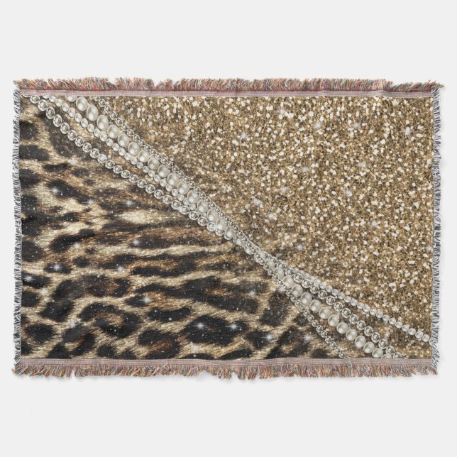 Beautiful Chic Girl Leopard Print Gold Glitzer Decke (Vorderseite)