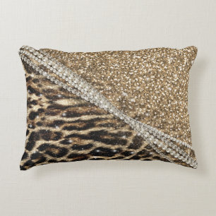 Beautiful Chic Girl Leopard Print Gold Glitzer Dekokissen