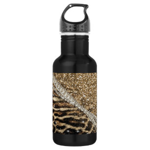 Beautiful Chic Girl Leopard Print Gold Glitzer Edelstahlflasche