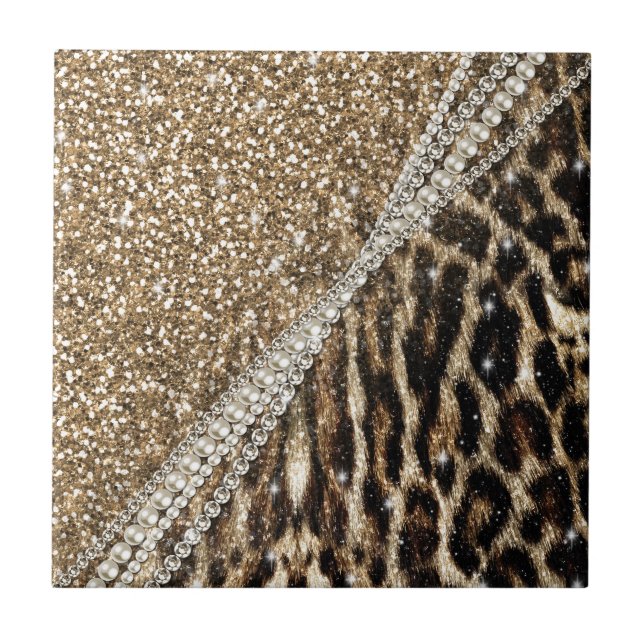Beautiful Chic Girl Leopard Print Gold Glitzer Fliese (Vorderseite)