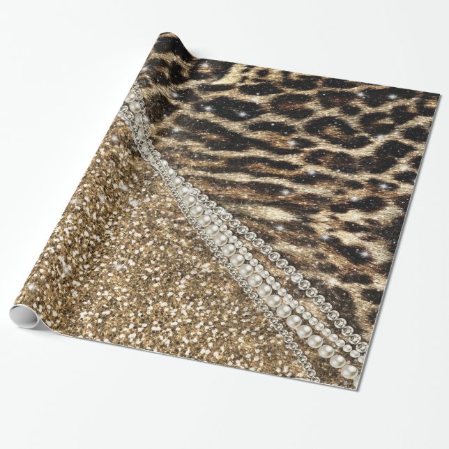 Beautiful Chic Girl Leopard Print Gold Glitzer Geschenkpapier (Ungerollt)
