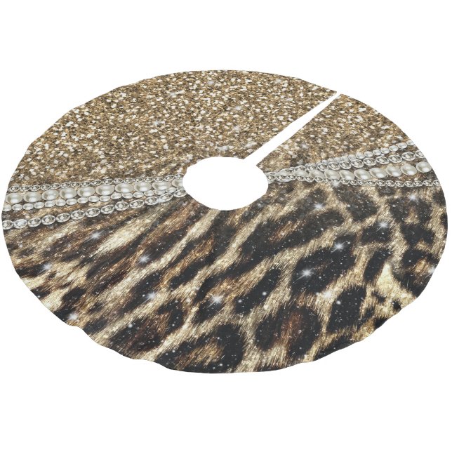 Beautiful Chic Girl Leopard Print Gold Glitzer Polyester Weihnachtsbaumdecke (Schrägansicht)